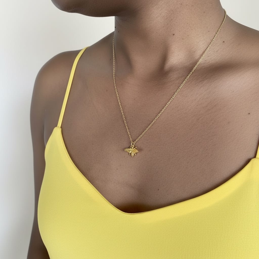 Honey Bee Charm Necklace — Gold