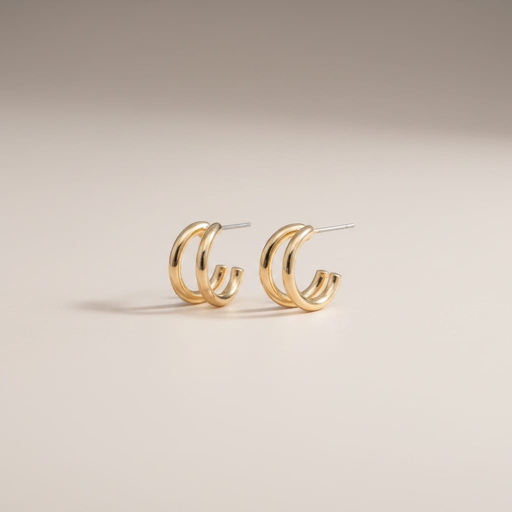 Dual Row Huggie Hoops — Gold